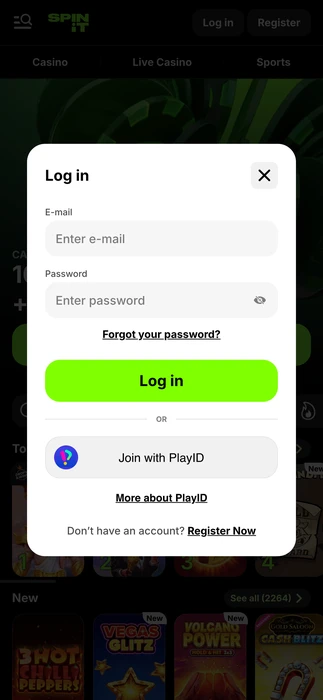 Spinit Casino logowanie i rejestracja konta